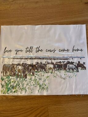 Love You Till The Cows Come Home Hand Embroidered Wall Art Canvas 19.5x15.5